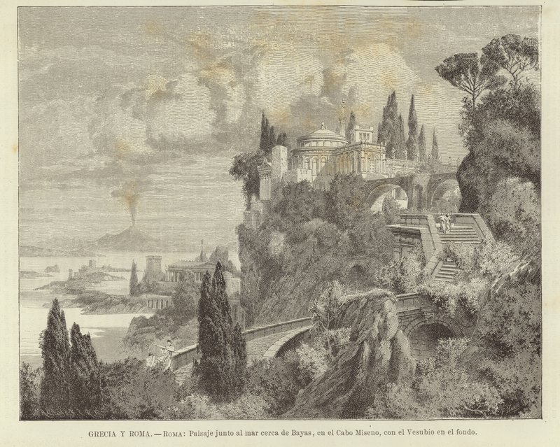 Grécia e Roma - Roma: Paisagem junto ao mar no Cabo Miseno com o Vesúvio ao fundo. de Adolf Closs