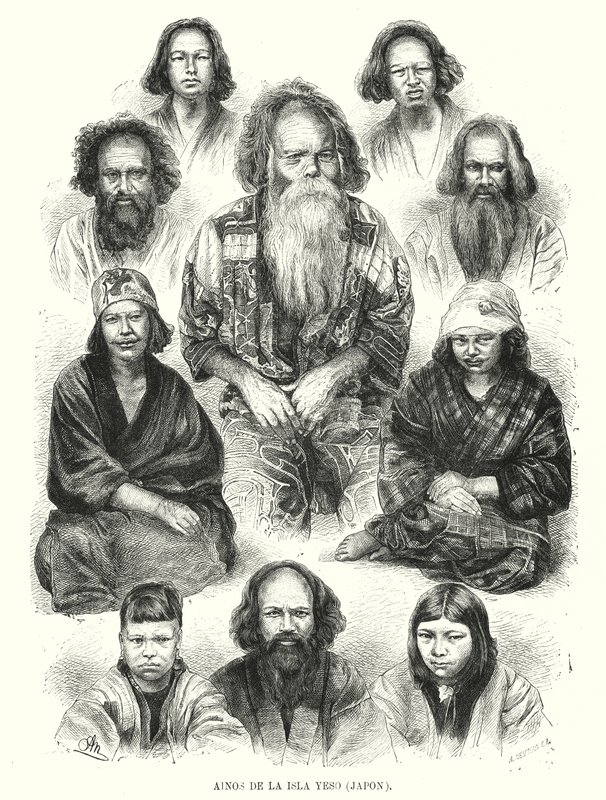 Povo ainu do norte do Japão (litho) de Adolf Neumann