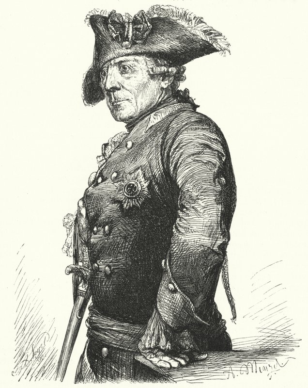 Frederico o Grande, Rei da Prússia (gravura) de Adolph Friedrich Erdmann von (after) Menzel