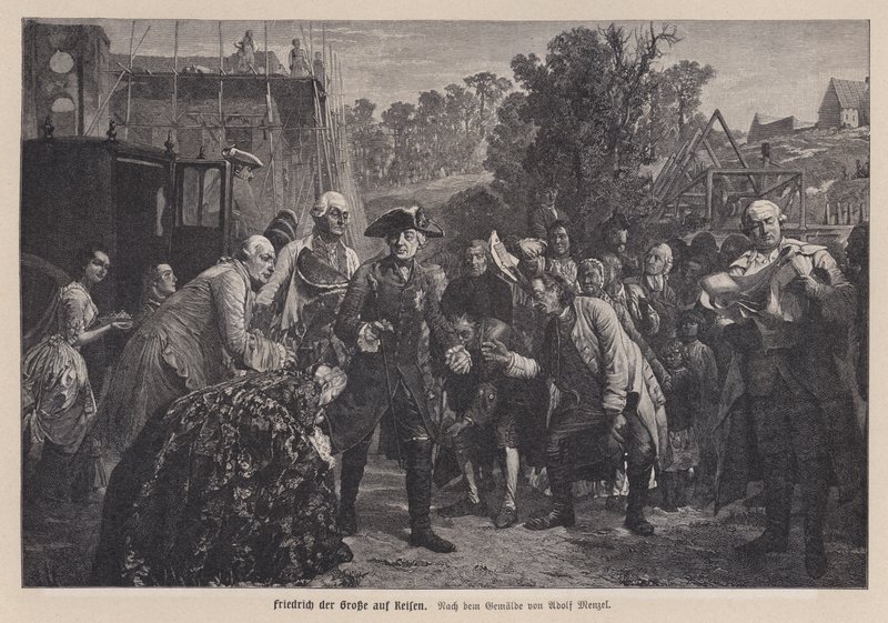 Frederico o Grande, Rei da Prússia, numa viagem (gravura) de Adolph Friedrich Erdmann von (after) Menzel
