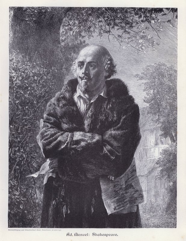 William Shakespeare, dramaturgo inglês (gravura) de Adolph Friedrich Erdmann von (after) Menzel