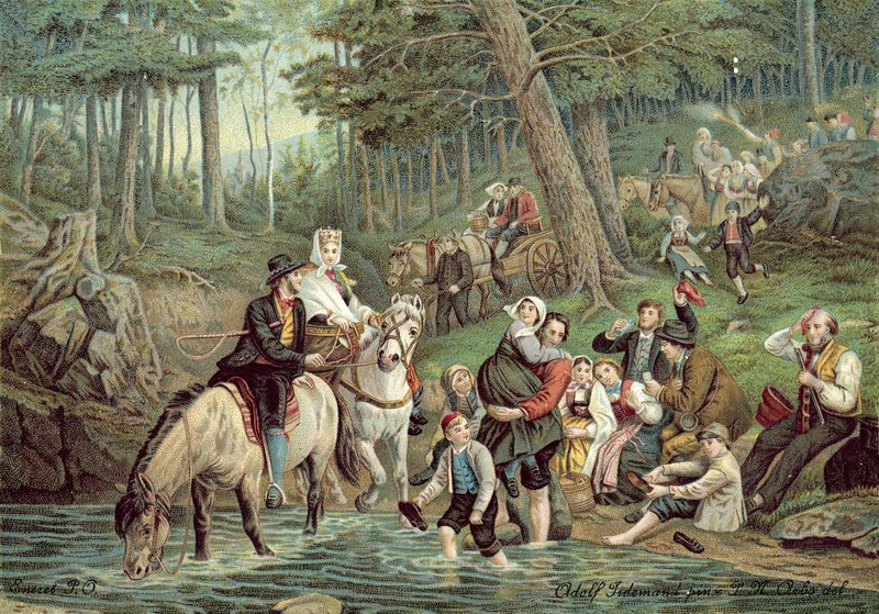 Cena norueguesa (cor litho) de Adolph Tidemand