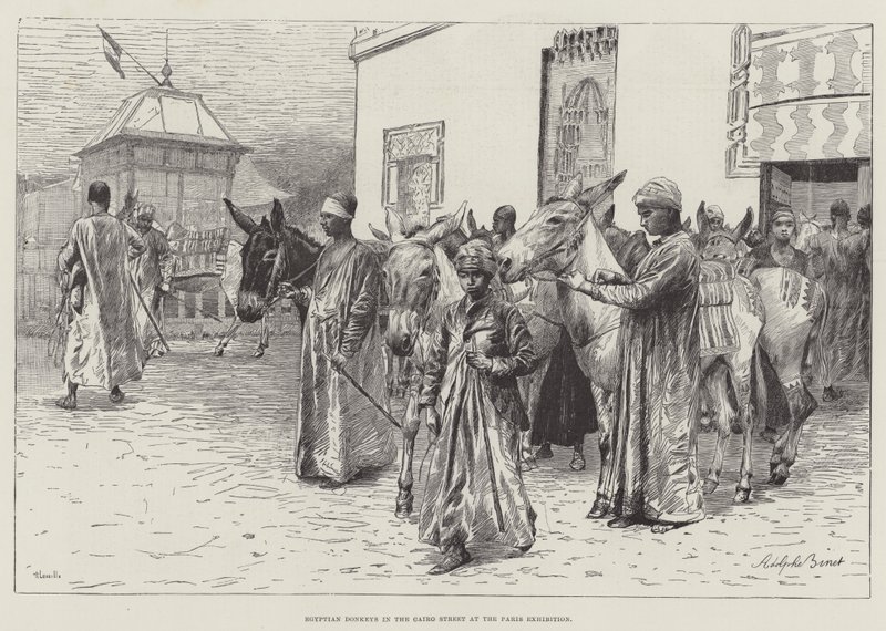 Burros egípcios na rua do Cairo na exposição de Paris de Adolphe Gustave Binet