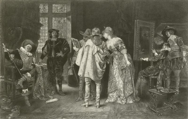 Conhecedores no estúdio de Rembrandt (gravura) de Adolphe Alexandre Lesrel