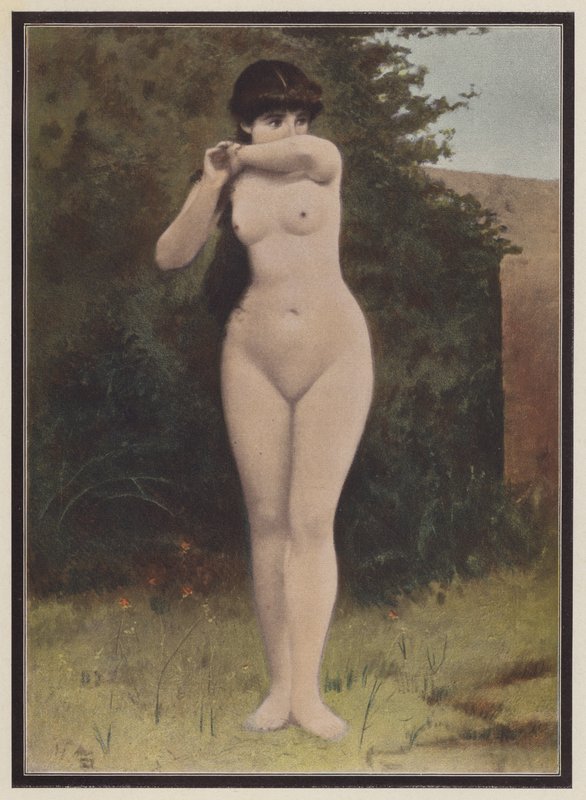 Mulher surpreendida (lito a cores) de Adolphe Frederic Lejeune