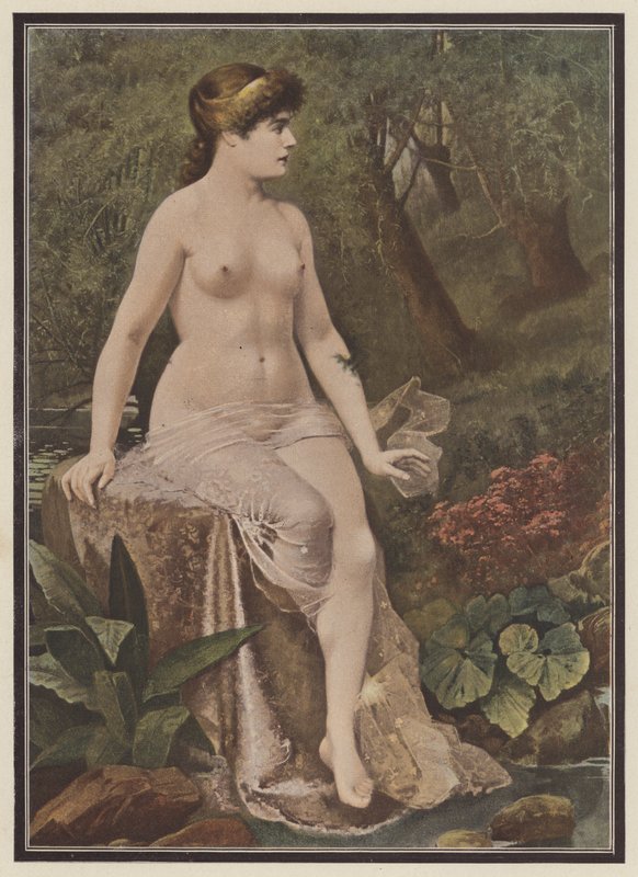 Mulher sentada no campo (cor litho) de Adolphe Frederic Lejeune