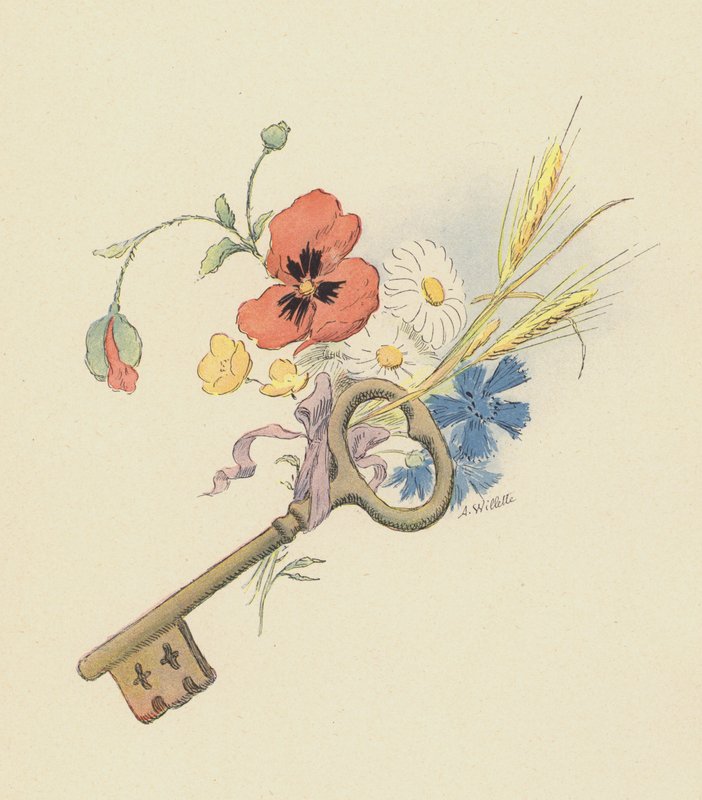 Chave e flores (cor litho) de Adolphe Leon Willette
