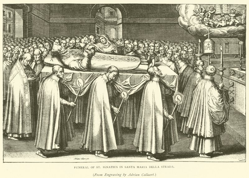 Funeral de Santo Inácio em Santa Maria Della Strada (gravura) de Adriaen (after) Collaert