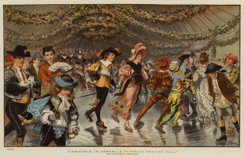 Natal no Canadá, uma bola de patinação juvenil (chromolitho) de Adrien Emmanuel Marie