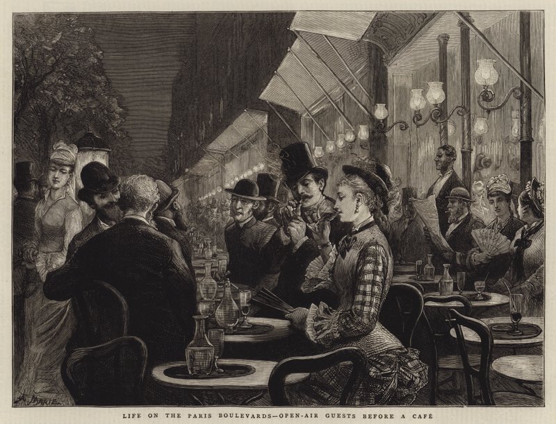Vida nos Boulevards de Paris, convidados ao ar livre antes de um café de Adrien Emmanuel Marie