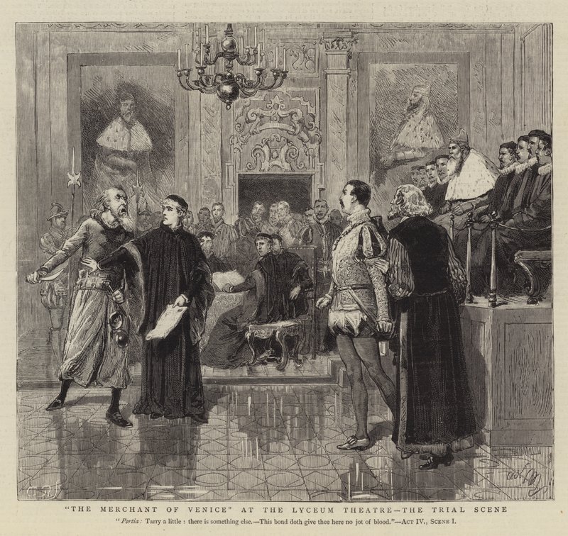 O Mercador de Veneza no Lyceum Theatre, a Cena de Julgamento de Adrien Emmanuel Marie