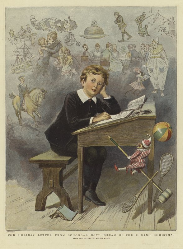 A Carta de Férias da Escola (cor litho) de Adrien Emmanuel (after) Marie