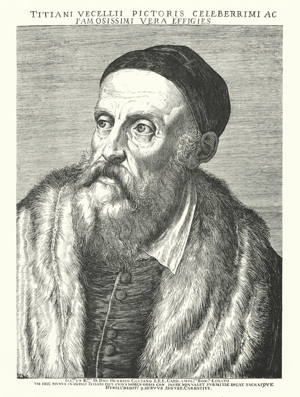 Ticiano, artista renascentista italiano (gravura) de Agostino (after) Carracci