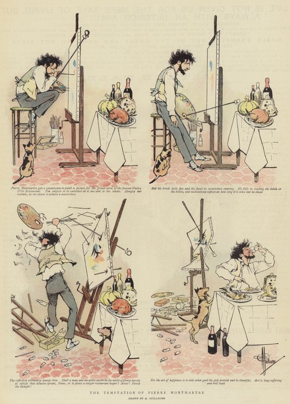 A tentação de Pierre Montmartre (cromolito) de Albert Guillaume
