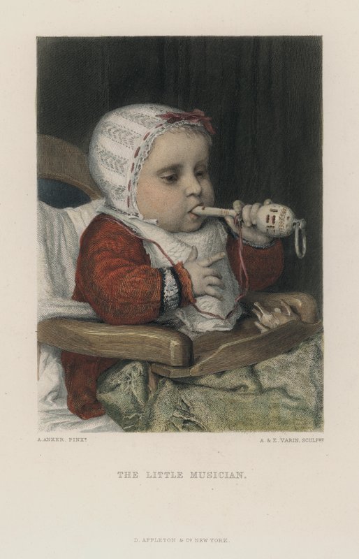 The Little Musician (gravura colorida) de Albert Anker