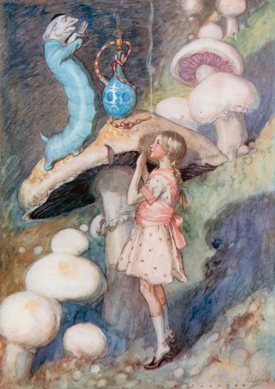Ilustração para Alice no País das Maravilhas (cor litho) de Albert Edward Jackson