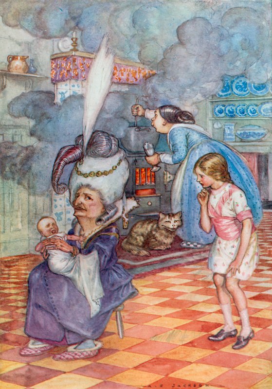 Ilustração para Alice no País das Maravilhas (cor litho) de Albert Edward Jackson