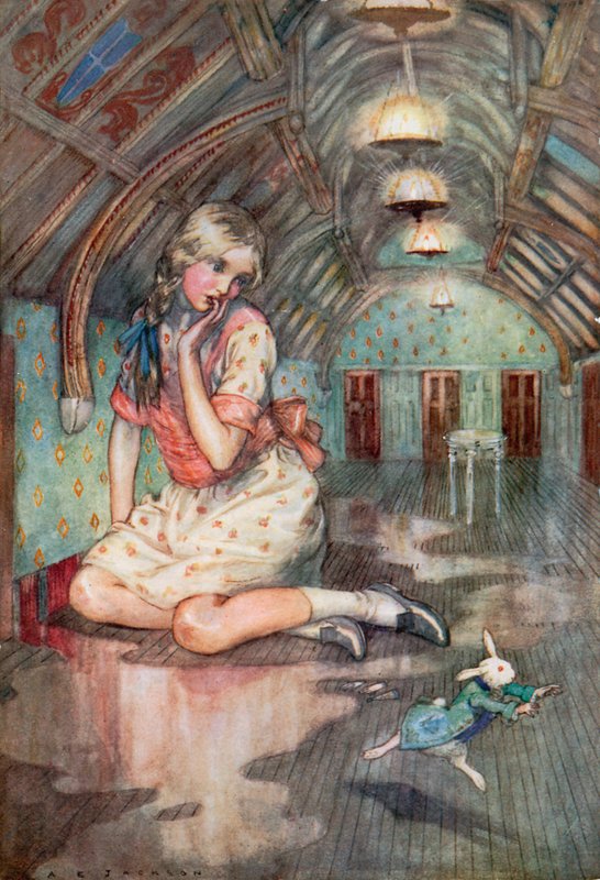Ilustração para Alice no País das Maravilhas (cor litho) de Albert Edward Jackson