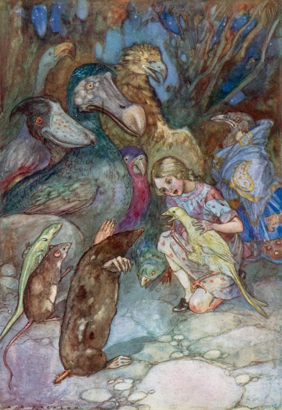 Ilustração para Alice no País das Maravilhas (cor litho) de Albert Edward Jackson