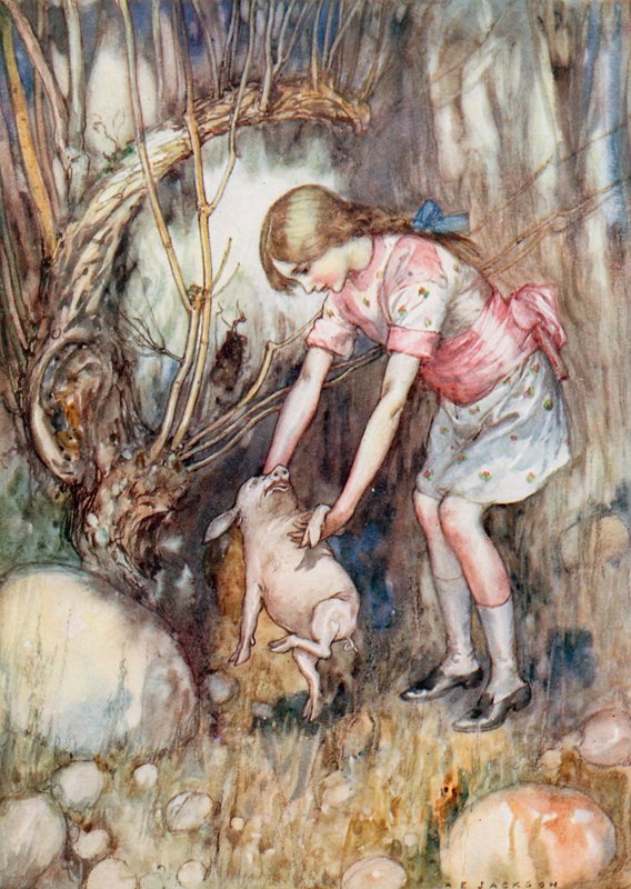 Ilustração para Alice no País das Maravilhas (cor litho) de Albert Edward Jackson