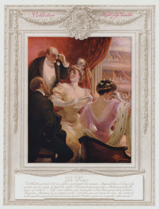 Belle Epoque Paris, senhora elegante em uma caixa no teatro de Albert Guillaume