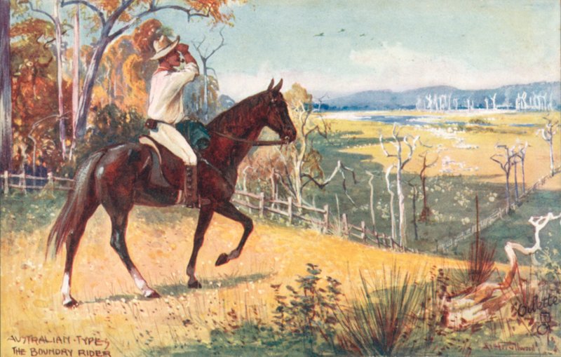 Tipos australianos: Boundary Rider (litografia a cores) de Albert Henry Fullwood