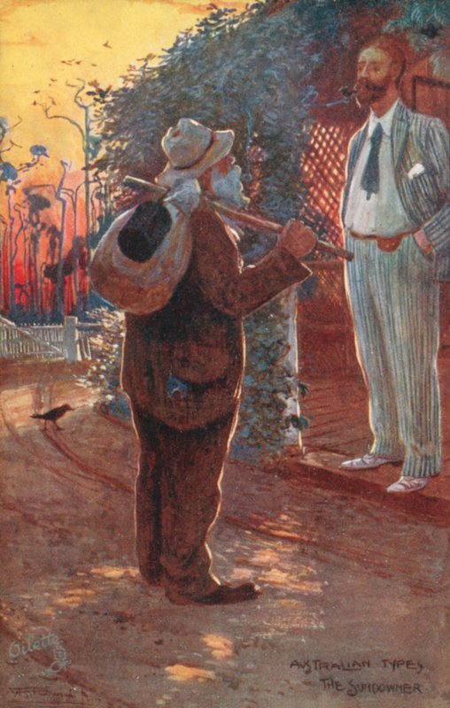 Tipos australianos: O Sundowner (litografia a cores) de Albert Henry Fullwood