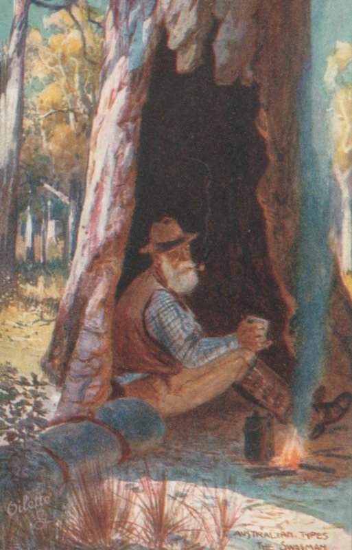 Tipos australianos: O Swagman (litografia a cores) de Albert Henry Fullwood