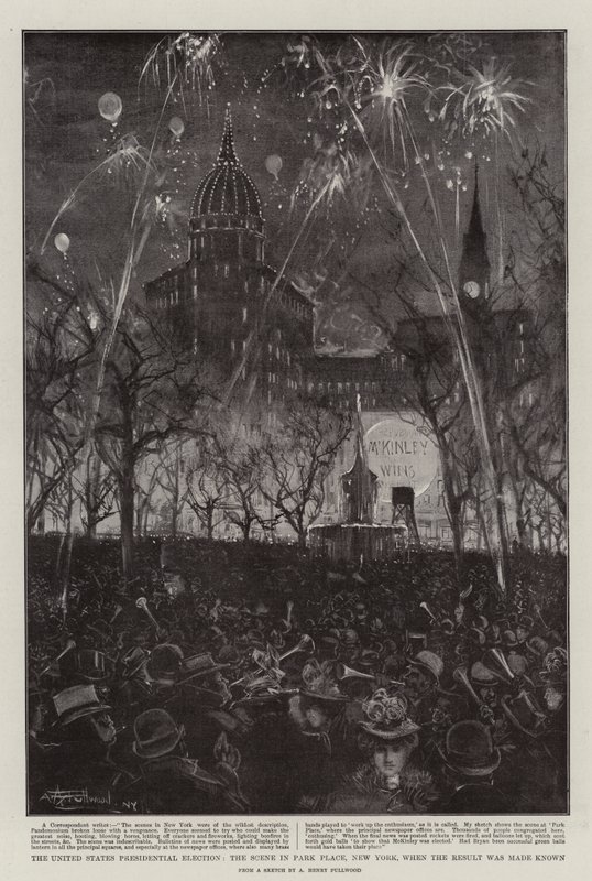 A eleição presidencial dos Estados Unidos, a cena em Park Place, Nova York, quando o resultado foi feito Conhecido de Albert Henry Fullwood