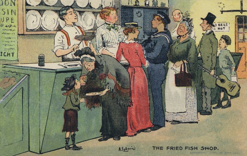 A loja de peixe frito (chromolitho) de Albert Jnr. Ludovici