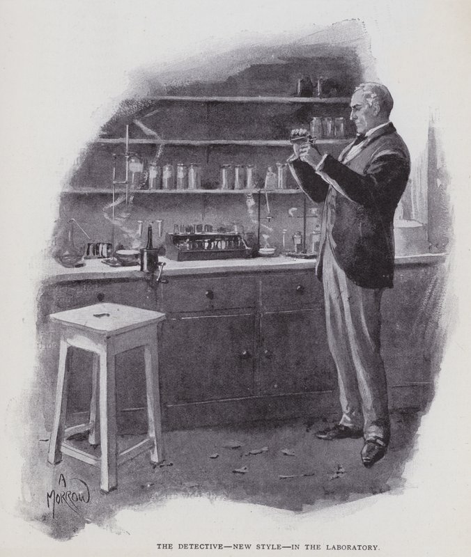O detective, novo estilo, no laboratório (litho) de Albert Morrow