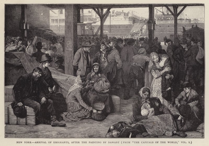 Nova Iorque - Chegada dos Emigrantes (litho) de Albert Pierre Dawant