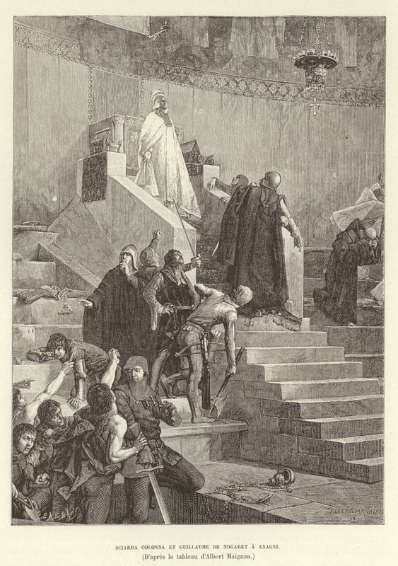 Sciarra Colonna e Guillaume de Nogaret na Anagni. Sciarra Colonna e Guillaume de Nogaret confrontam o Papa Bonifácio VIII em Anagni, Itália de Albert Pierre Rene Maignan