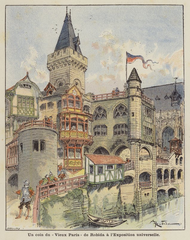 Uma esquina da Robidas Old Paris na Exposition Universelle de Albert Robida