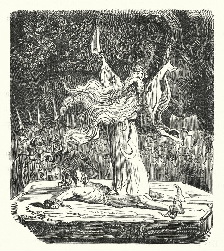 Druida a efetuar um sacrifício humano (gravura) de Albert Robida