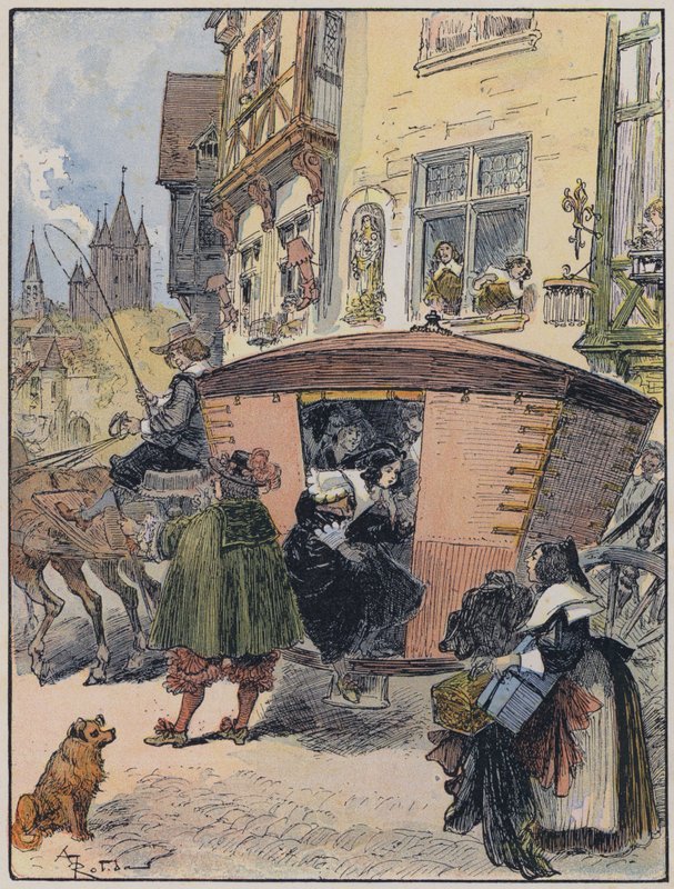 Ilustração para Le Capitaine Bellormeau por e ilustrada por A Robida (cor litho) de Albert Robida