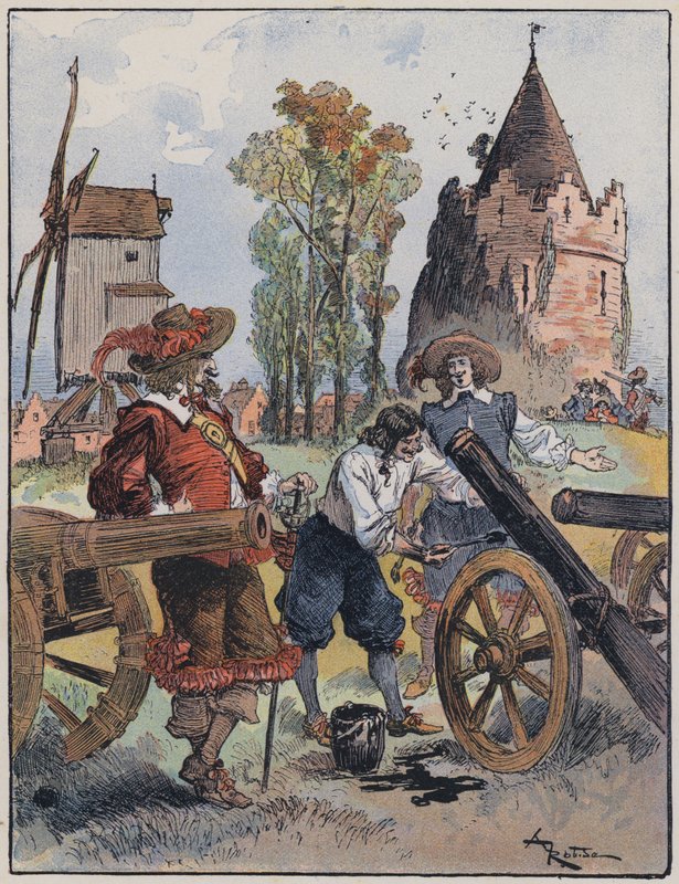 Ilustração para Le Capitaine Bellormeau por e ilustrada por A Robida (cor litho) de Albert Robida