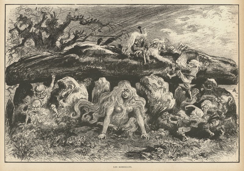 Korrigans, espíritos da lenda bretã (litho) de Albert Robida