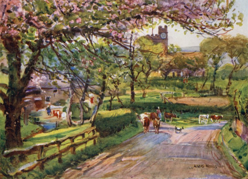 Samlesbury, em Lower Ribblesdale (cor litho) de Albert Woods