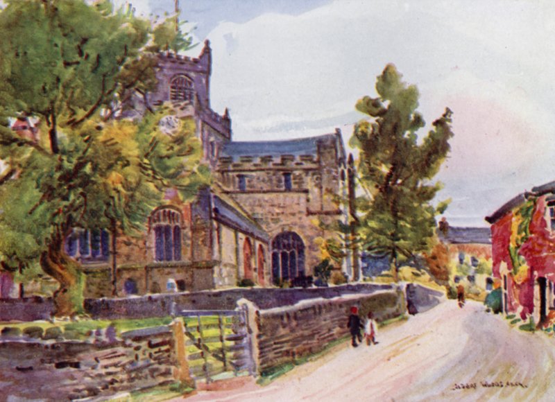 A Igreja do Priorado, Cartmel (cor litho) de Albert Woods