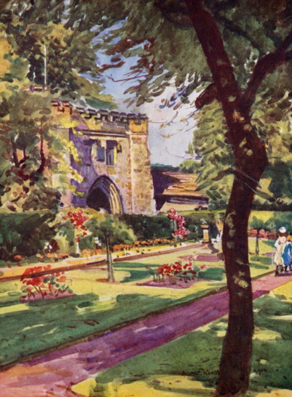 Whalley Abbey, o Portão do Nordeste (cor litho) de Albert Woods