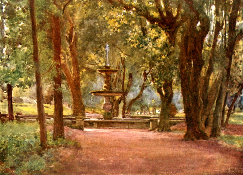Avenida Ilex e Fonte (Fontana Scura) Villa Borghese de Alberto Pisa