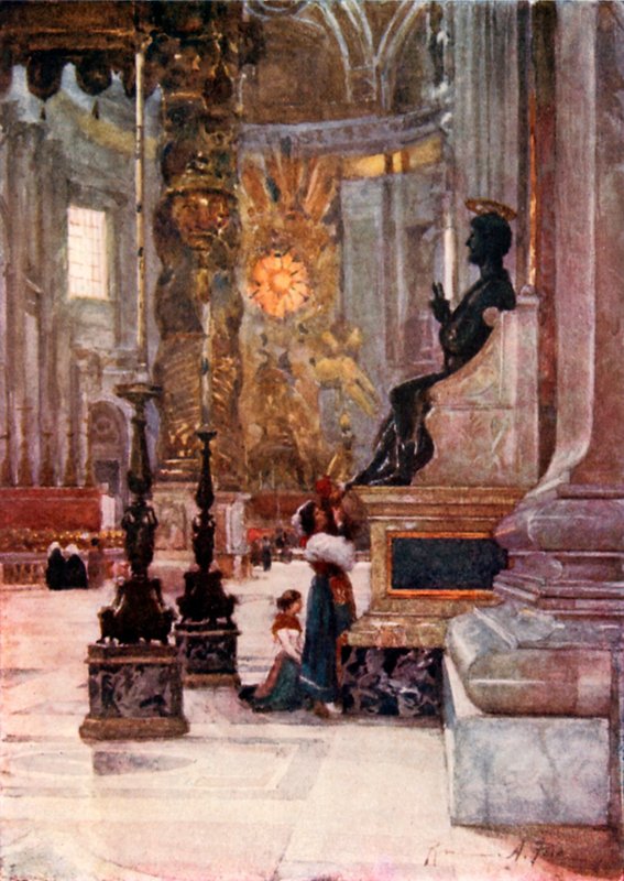 Interior de S Peter&39;s, a estátua de bronze de S Peter de Alberto Pisa
