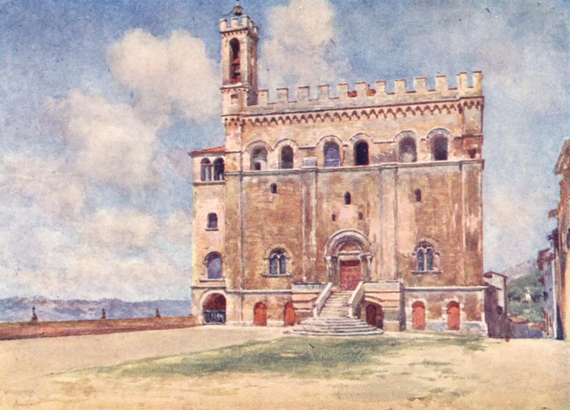 Palazzo Pubblico, Gubbio (litografia a cores) de Alberto Pisa