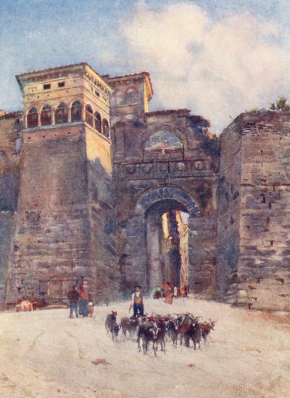 Porta Augusta, Perugia (litografia a cores) de Alberto Pisa