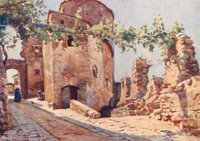 Porta Veneris, Spello (litografia a cores) de Alberto Pisa