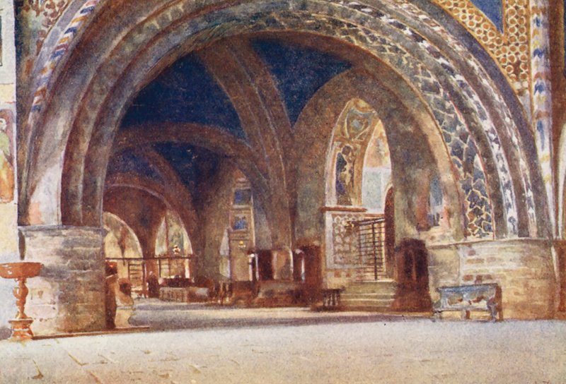 Igreja de S. Francisco, Assis (litografia a cores) de Alberto Pisa