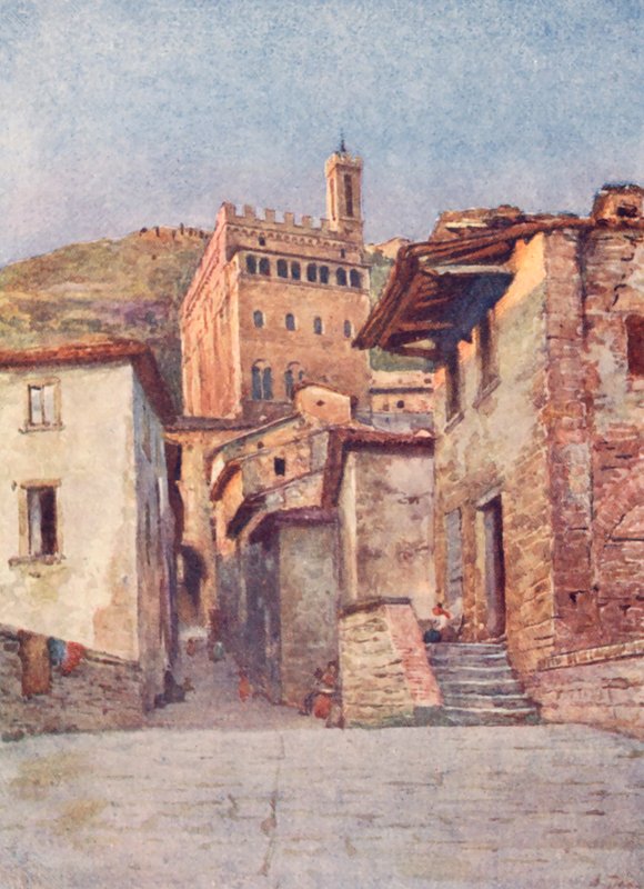 Via Delle Occhi, Gubbio (litografia a cores) de Alberto Pisa