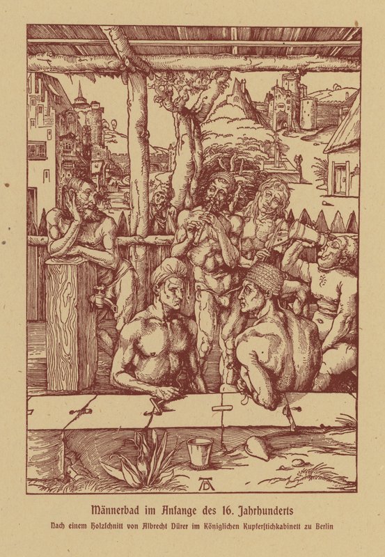 Banhos para homens, início do século XVI (litografia a cores) de Albrecht (after) Durer or Duerer