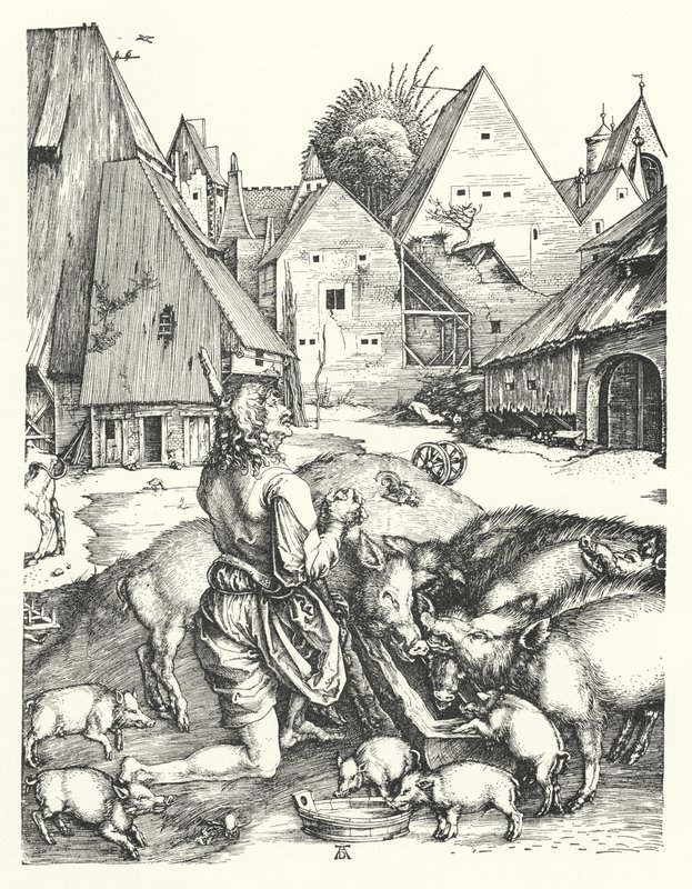 O Filho Pródigo (gravura) de Albrecht (after) Durer or Duerer